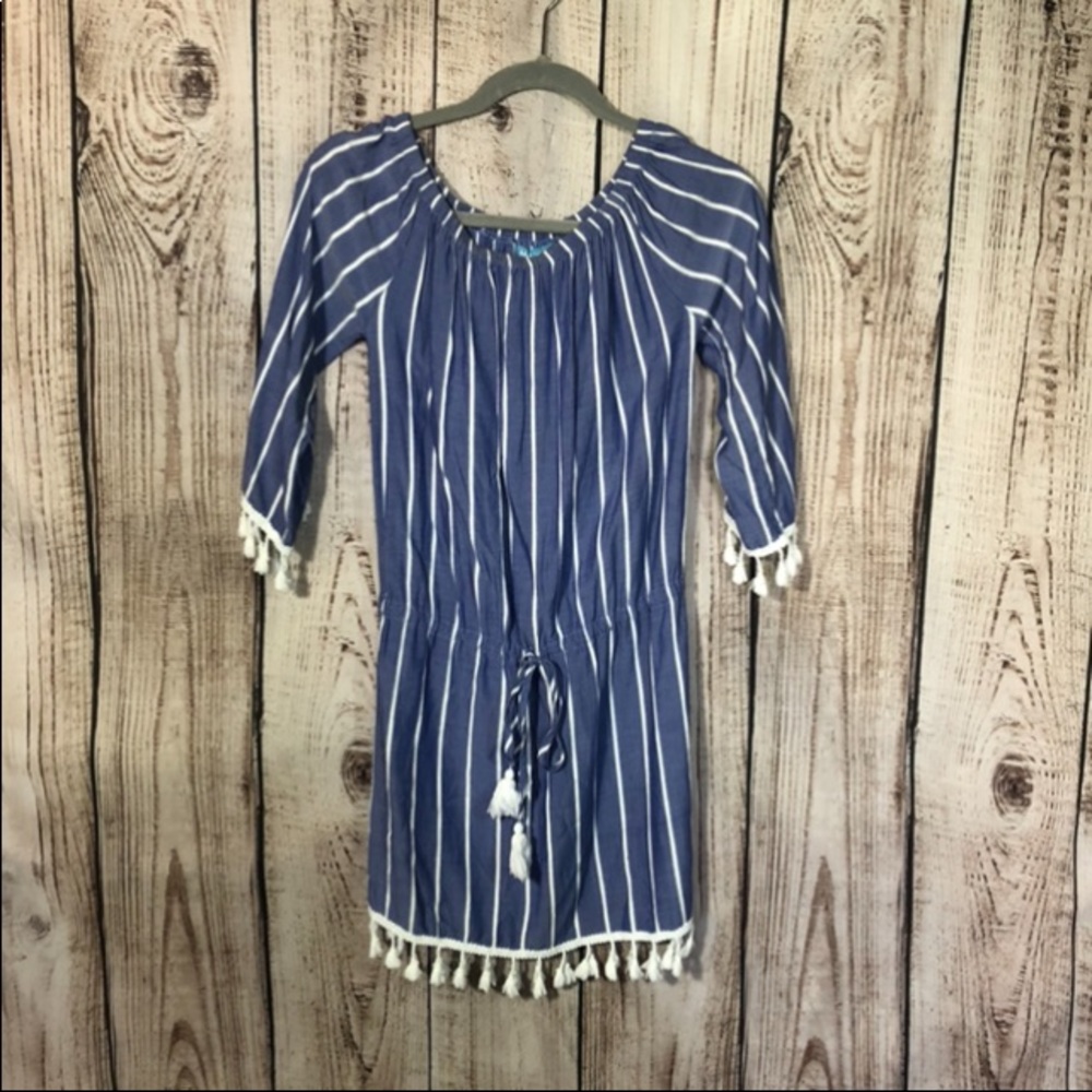 Blue Island Stripped Tassel Dress Small